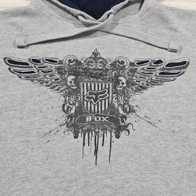 Moletom com capuz Fox masculino MÉDIO cinza lã pulôver caveiras asas térmico - Imagem 1 de 4