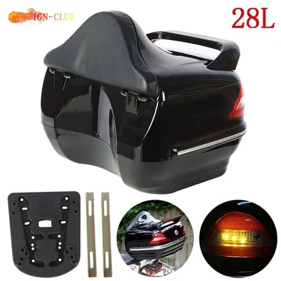 Universal Motorcycle Trunk Luggage Tail Box Pack W/ Tail Light Tour Pack Black - Image 1 of 4
