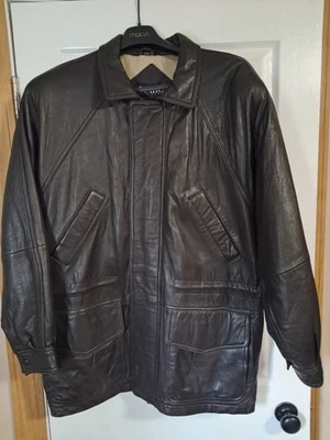 Chaqueta de Cuero Marc New York Para Hombre Grande Marrón Forrado Cremallera Clásico Coche Abrigo De Colección  Foto 1 de 4