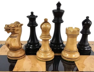 4 QNS Black / Antiqued 3 3/4" Kg Anderssen Staunton Wood Chess Men Set -NO Board - Afbeelding 1 van 3