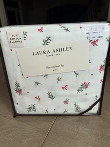 NUEVO Juego de sábanas de franela Laura Ashley King Feliz muérdago Navidad arco de piña - Imagen 1 de 7