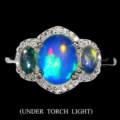 Anello in argento sterling 925 opale di fuoco ovale 9x7 mm gemma naturale... - Immagine 1 di 4
