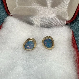 14k Gold  Opal Earrings Bezels Backs 10k - Picture 1 of 13