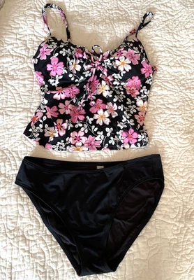Traje de baño Tankini vintage Victoria's Secret 2 piezas rosa flor con aros talla 34B, M Foto 1 de 4