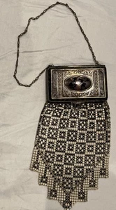 Whiting & Davis Co. 'El-Sah' Enameled Mesh Compact Purse 1920s - Picture 1 of 9
