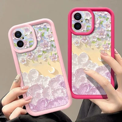 For iPhone 16 Pro Max 16E 15 14 13 12 11 Moon Floral Shockproof Soft Case Cover - Image 1 of 4