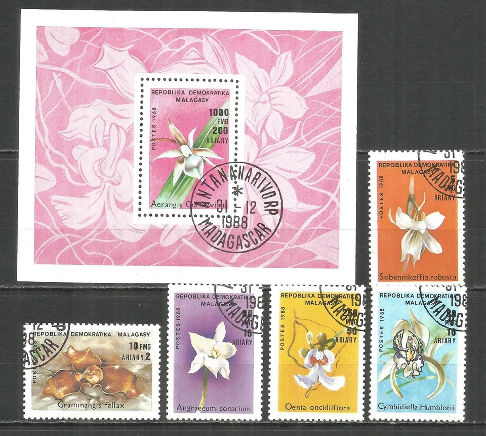 Madagascar / Malagasy 1988 used stamps flowers - Image 1 of 1