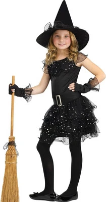 Disfraz de bruja brillante para niña, grande 12-14, negro Foto 1 de 4