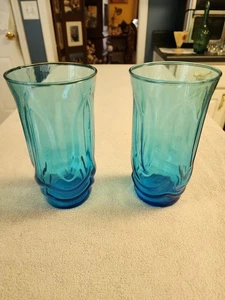 ANCHOR HOCKING COLONIAL TULIP LASER BLUE GLASS TUMBLERS SET OF 2 - Picture 1 of 1