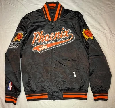 Phoenix Suns NBA Satin Bomber Jacket Black Pro Standard Men’s L -NWT - FLAW READ - Image 1 of 4
