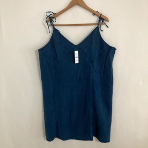 NWT J Crew Tie Shoulder Linen Mini Slip Dress Women Size 22 Indigo Festival Boho - Picture 1 of 11