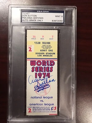 1974 WORLD SERIES PLAYOFF TICKET AUTO GAME 2 DON SUTTON HOF DODGERS PSA 9 MINT - Image 1 of 4