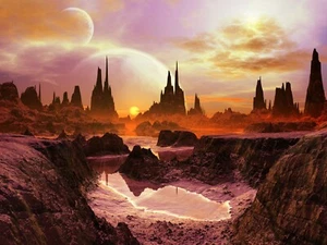 Photo Wall Mural-PLANET DESERTED-(5105)-NON WOVEN-Wallpaper-Orange Purple In XXL - Picture 1 of 1