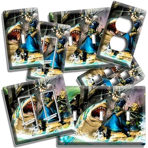 FIGHTING GREAT WHITE SHARK OLD SHIP LIGHT SWITCH OUTLET WALL PLATE ROOM HD DECOR - Picture 1 of 33