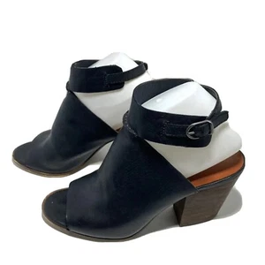 Lucky Brand Womens Black Leather Peep Toe 3.5" Heel Ankle Strap Sandals Booties - Picture 1 of 12