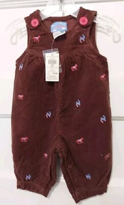 Nwts Creations Infant Girl's Size 6 Months Brown Corduroy Horse Design Overalls - Picture 1 of 6