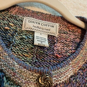CÁRDIGAN BOTÓN TWEED GEOMÉTRICO ALGODÓN SUR TEJIDO A MANO MUJER L - Imagen 1 de 7