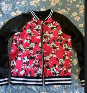 Disney Minnie Mouse Bomber Jacket Size Youth Size M 10-12 Windbreaker Satin Poly - Picture 1 of 5