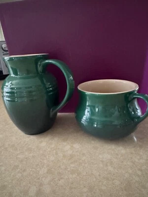 LE CREUSET Sugar and Creamer Set Green with Tan Inside - Image 1 of 4