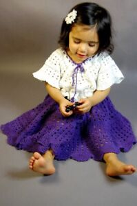 HANDMADE CROCHET BABY DRESS - Purple And White