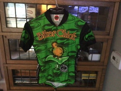 BIKER CHICK WORLD GREEN Bicycle Women’s Green Polyester Jersey SZ L - Cool - Imagem 1 de 4