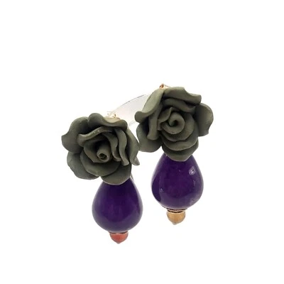 Orecchini Vanto Gioielli in argento 925 rosé e pietre con rose in resina - Immagine 1 di 2