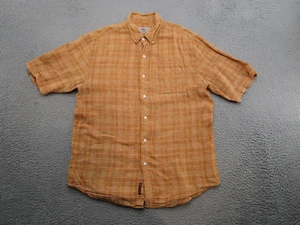 Vintage The Territory Ahead Shirt Men Orange Plaid Linen Button SS Shirt Size M - Picture 1 of 11