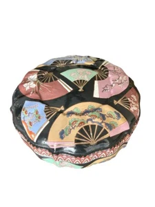 ORIENTAL VINTAGE HAND-PAINTED STORAGE BOX LARGE ROUND PORCELAIN CONTAINER - Picture 1 of 7