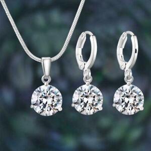 Sliver Water Drop Necklace Earrings Set Wedding Gift Pendant Chain Sale .FAST