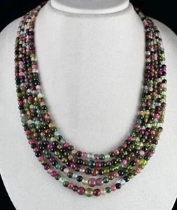 Natural Tourmaline Beads Necklace 5 L 633 Cts Multi Round Gemstone Silver Clasp - Picture 1 of 10