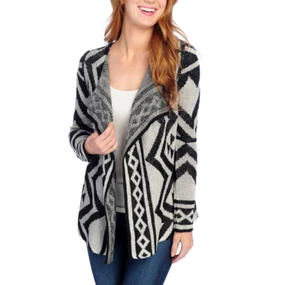 NUEVO Cárdigan One World Suéter Tejido Mangas Largas Frente Abierto Rosa/Gris o Negro/Blanco - Imagen 1 de 5