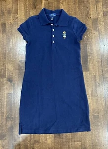 POLO Ralph Lauren Girls M 8-10 Embroidered Polo Bear Shirt Dress Navy Blue - Picture 1 of 5