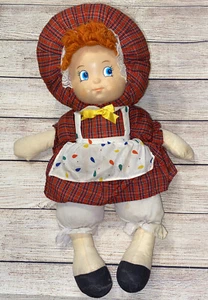 Vtg Horsman Doll Red Plaid Print Dress Hat Bloomers Orange Hair Yellow Bow Cloth - Picture 1 of 3