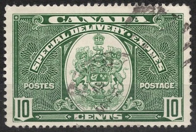 Escudo de armas canadiense SGS9 Sn: #E7 1939 10c CANADÁ - Entrega especial (1938-1939) Foto 1 de 2