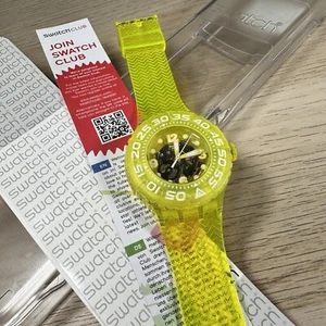 NEW✅ Swatch Yellow Lemon Profond Skeleton Dial Translucent Lemon Yellow Watch - Picture 1 of 14