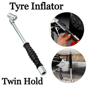 Black Tyre Inflator Connector Twin Hold on Closed End Valve Style - Picture 1 of 14
