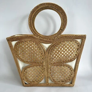 Borsa a mano in rattan Bali design farfalla fatta a mano tessuto erba cotone foderato - Foto 1 di 12
