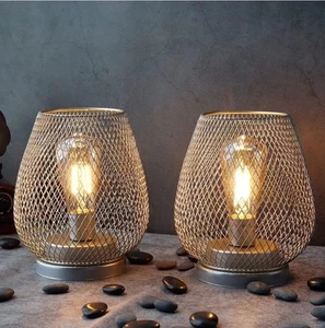 Set of 2 Metal Cage LED Lantern Battery Powered Cordless Accent Light with LED - Picture 1 of 8