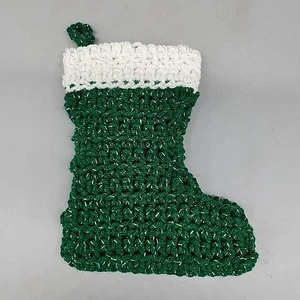 Vintage Crochet Green Christmas Stocking 6" - Picture 1 of 2
