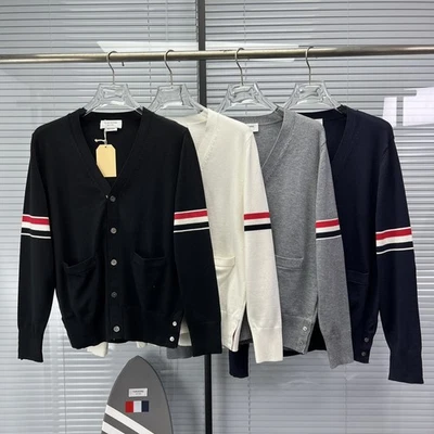 Thom Browne Men/women's New Double-sleeved Striped Long-sleeved V-neck Cardigan - Image 1 of 4