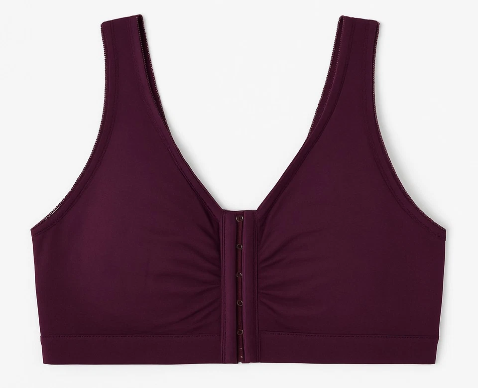 Sujetador para dormir inalámbrico de cierre frontal Leading Lady Meryl talla 38C/D/DD de algodón ciruela Foto 1 de 2