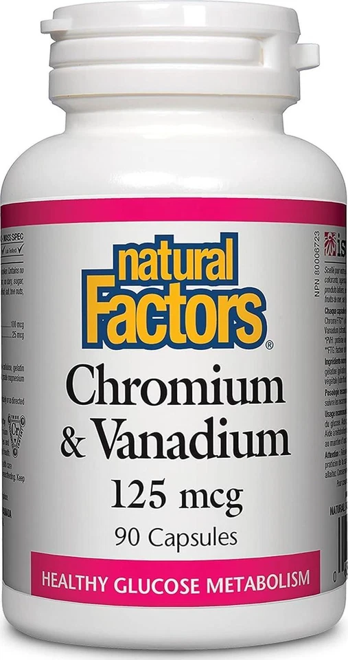 Factores Naturales, Cromo y Vanadio 125 mcg, Apoya el Metabolismo Saludable, 90 Foto 1 de 3