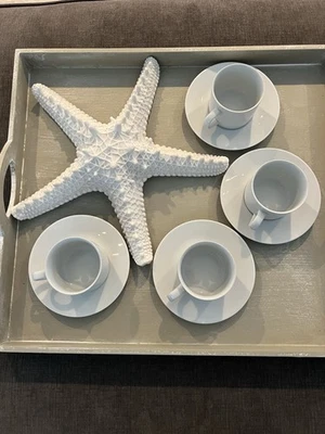 Crate & Barrel Aspen White Porcelain Set Of 4 Espresso Cups & Saucers - Sri Lank - Image 1 of 4
