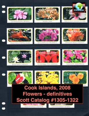 $85.85 Scott Value - 2008 COOK ISLANDS Flowers part 1 definitives CV MNH NH UMM - Image 1 of 4