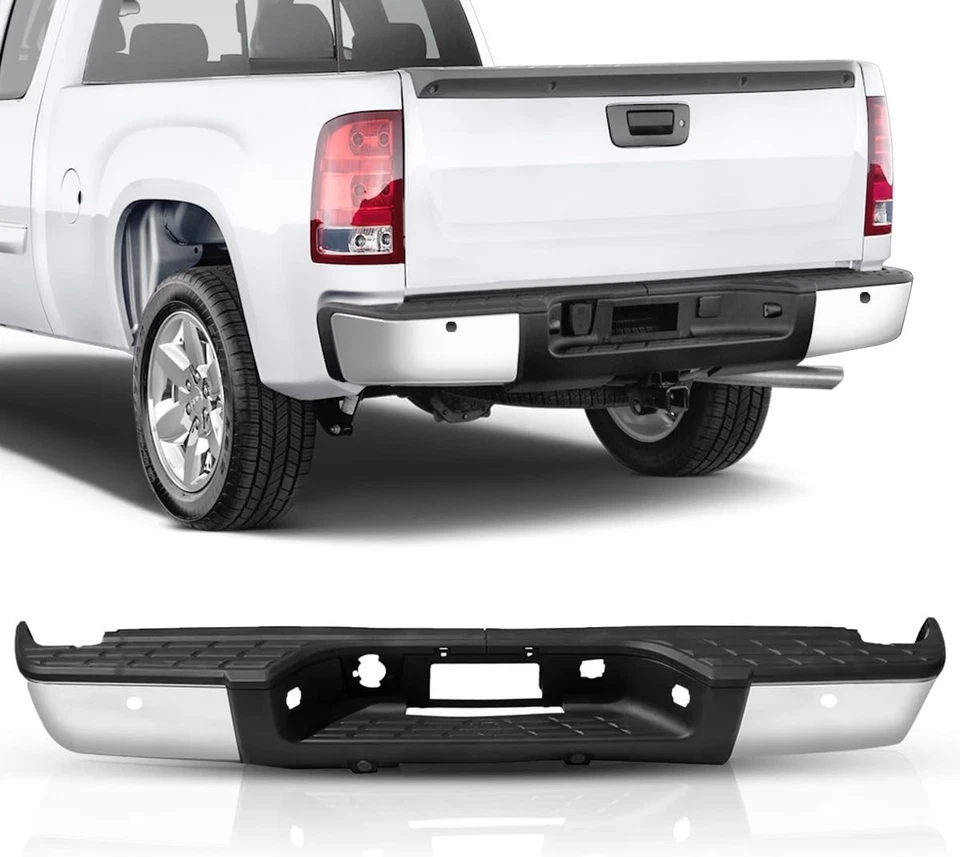 BRISUNSHINE Chrome Rear Bumper Compatible with 2007-2013 Silverado 1500 / GMC Sierra