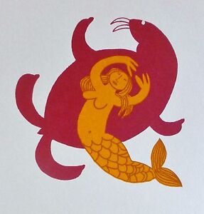 RIE MUNOZ 1921-2015 Mermaid & Walrus  SERIGRAPH 1985 US ALASKAN ARTIST Lufthansa