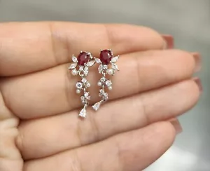 Sterling Silver Natural Red Ruby Dangling Stud Earrings New UK Seller 00706 - Picture 1 of 7