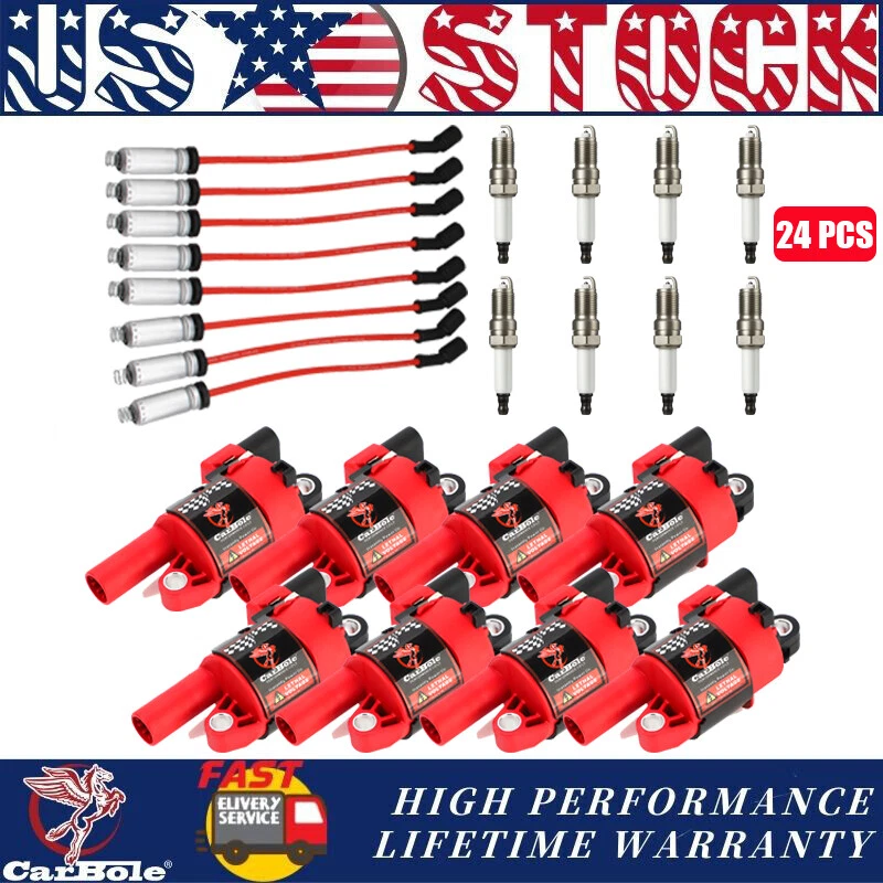 8 Pack Ignition Coil and Spark Plug Wire Set For Cadillac Escalade GMC Chevrolet - Image 1 of 4
