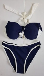 Body Flirt Damen Bikini Set Bügel BH und Slip Höschen Blau/Weiß - Bild 1 von 9
