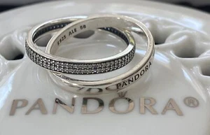Auténtico anillo de Pandora entrelazado logotipo y pavé #196547CZ - Imagen 1 de 7